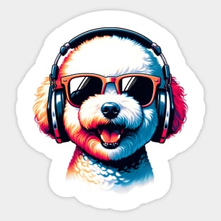 Grinning Bichon Frise as Smiling DJ in Sunglasses Sticker